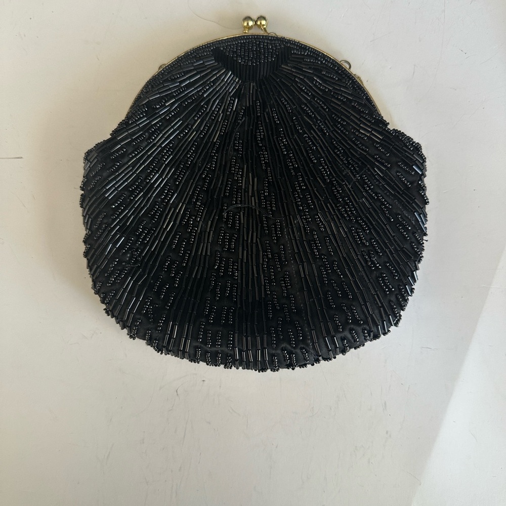 Elegant Black Beaded shell Clutch bag